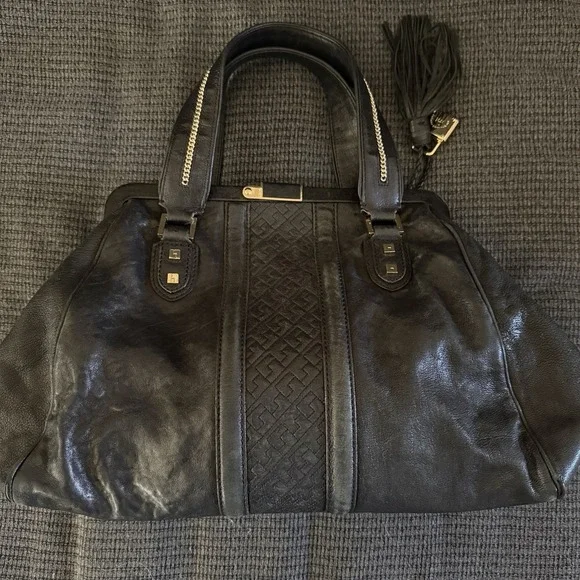 Vintage Y2K L.A.M.B Gwen Stefani Black Leather Purse Shoulder Handbag Lock Charm - Picture 9 of 16